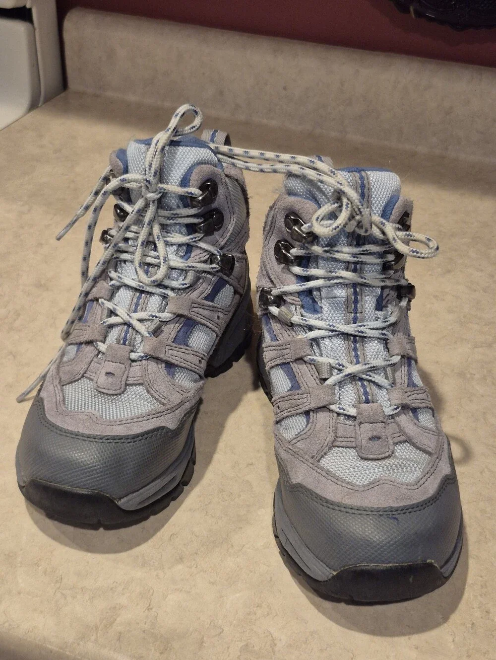 L.L.Bean Unisex Kids Blue And Gray Ankle Hiking Boots Size 2